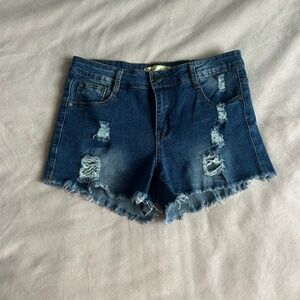 Blue Distressed Denim Shorts